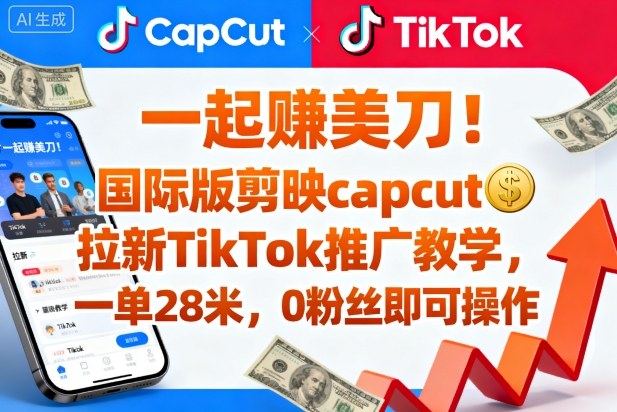 一起賺美刀！国际版剪映capcut拉新TikTok推广教学，一单28米，0粉丝即可操作(附推广入口和教学)-知芽创业社