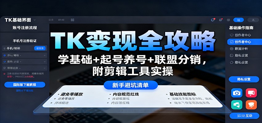 TK变现全攻略：学基础+起号养号+联盟分销，附剪辑工具实操-知芽创业社