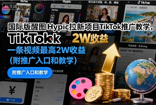 国际版醒图Hypic拉新项目TikTok推广教学，一条视频最高2W收益(附推广入口和教学)-知芽创业社