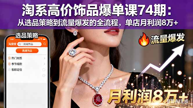 淘系高价饰品爆单课74期：从选品策略到流量爆发的全流程，单店月利润8万+-知芽创业社