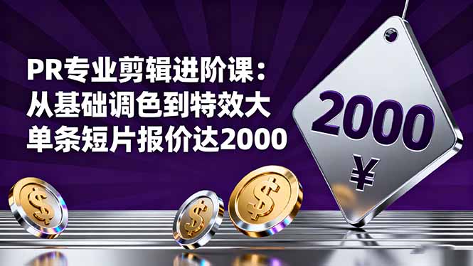 PR专业剪辑进阶课：从基础调色到特效大片的进阶技能，单条短片报价达2000-小艾项目网