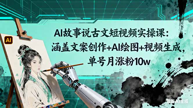 AI故事说古文短视频实操课：涵盖文案创作+AI绘图+视频生成，单号月涨粉10w-知芽创业社