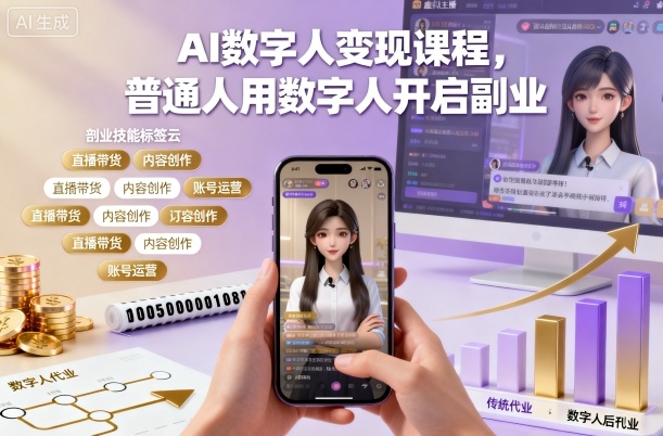 AI数字人变现课程，普通人用数字人开启副业-知芽创业社