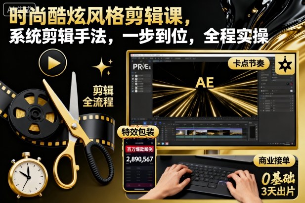 时尚酷炫风格剪辑课，系统剪辑手法，一步到位，全程实操-小艾项目网