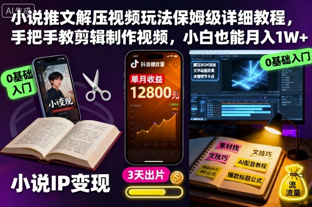 小说推文解压视频玩法保姆级详细教程，手把手教剪辑制作视频，小白也能月入1W+-知芽创业社