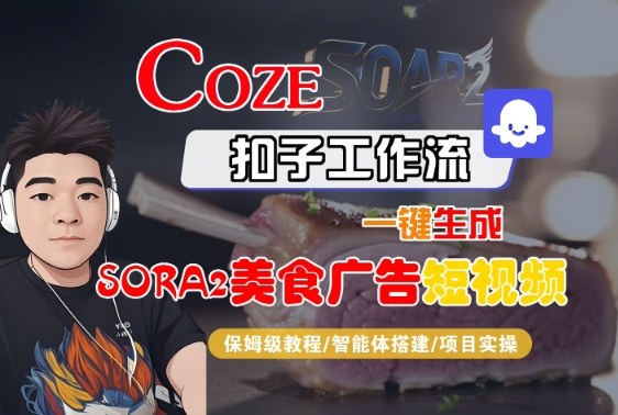 Coze扣子智能体工作流一键生成“SORA2美食广告“短视频，全流程保姆级教学-知芽创业社
