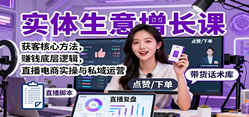 实体生意增长课：获客核心方法，赚钱底层逻辑，直播电商实操与私域运营-知芽创业社