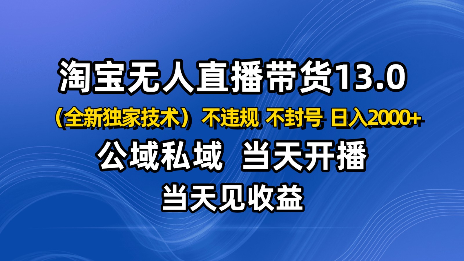 淘宝无人直播13.0，公域私域技术，不封号，不违规 布局下半年旺季赛道，日入2000+-知芽创业社