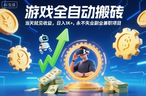 游戏全自动搬砖，当天就见收益，日入1K+，永不失业副业兼职项目【揭秘】-知芽创业社