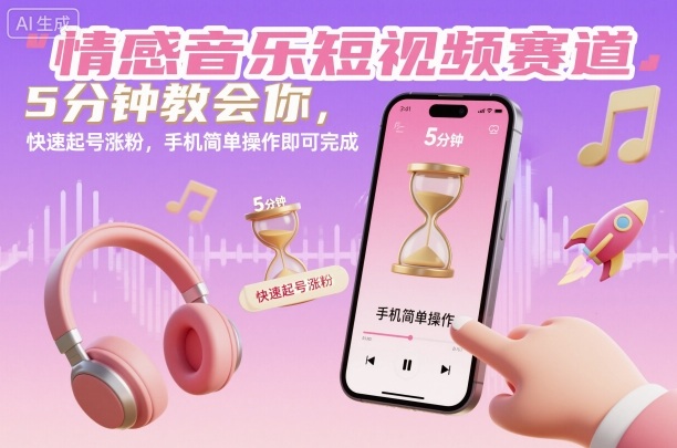 情感音乐短视频赛道，5分钟教会你，快速起号涨粉，手机简单操作即可完成-知芽创业社