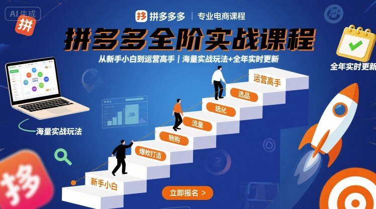 拼多多全阶实战课程，从新手小白到运营高手，海量实战玩法+全年实时更新【2025年10月更新】-知芽创业社