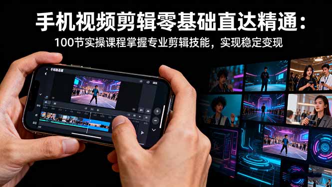 手机视频剪辑零基础直达精通：100节实操课程掌握专业剪辑技能，实现稳…-小艾项目网