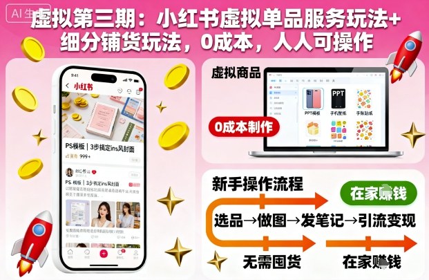 虚拟第三期：小红书虚拟单品服务玩法+细分铺货玩法，0成本，人人可操作(更新)-知芽创业社