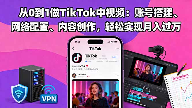 从0到1做TikTok中视频：账号搭建、网络配置、内容创作，轻松实现月入过万-知芽创业社