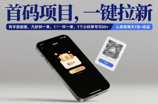 首码项目，一键拉新，有手就能做，几秒钟一单，1个小时单号可60+，认真做每天5张+收益【揭秘】-知芽创业社