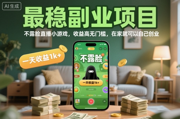 最稳副业项目，不露脸直播小游戏，收益高无门槛，一天收益1k+，在家就可以自己创业【揭秘】-小艾项目网