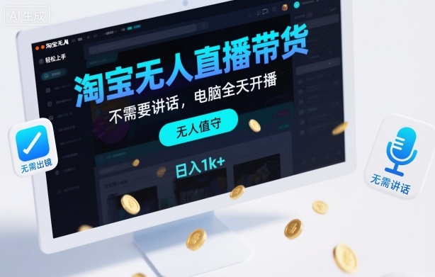 淘宝无人直播带货，不需要出镜，不需要讲话，电脑全天开播，轻松上手，日入1k+【揭秘】-知芽创业社