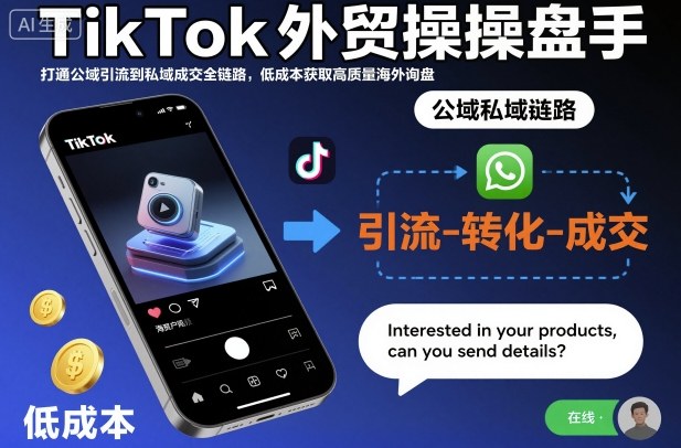TikTok外贸操盘手，打通公域引流到私域成交全链路，低成本获取高质量海外询盘-小艾项目网