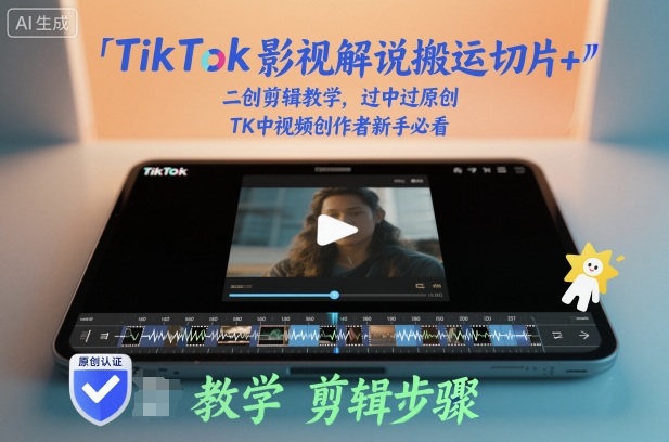 TikTok影视解说搬运切片+二创剪辑教学，过中过原创，TK中视频创作者新手必看-知芽创业社