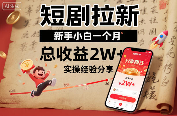 短剧拉新新手小白一个月总收益2W+实操经验分享-知芽创业社