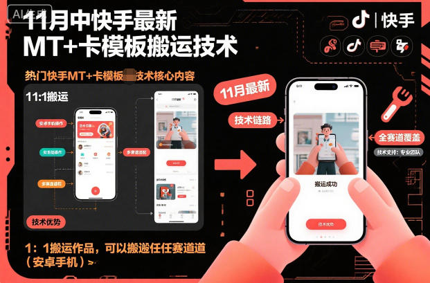 11月中快手最新MT+卡模板搬运技术，1：1搬运作品，可以搬运任何赛道(安卓手机)-小艾项目网