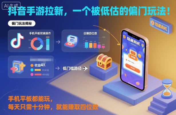 抖音手游拉新，一个被低估的偏门玩法！手机平板都能玩，每天只需十分钟，就能賺取四位数【揭秘】-知芽创业社