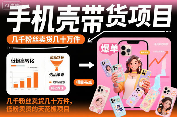 手机壳带货项目，几千粉丝卖货几十万件，短视频低粉卖货的天花板项目-知芽创业社