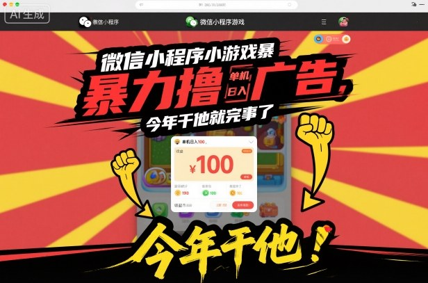 微信小程序小游戏暴力撸广告，单机日入100，今年干他就完事了-知芽创业社