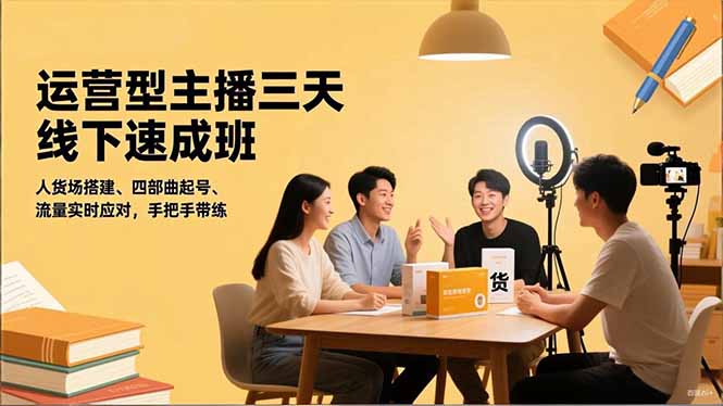 运营型主播三天线下班，人货场搭建,四部曲起号,流量实时应对，手把手带练-知芽创业社