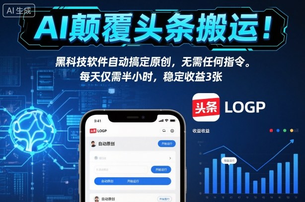 AI颠覆头条搬运！黑科技软件自动搞定原创，无需任何指令。每天仅需半小时，稳定收益3张【揭秘】-知芽创业社