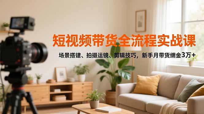 短视频带货全流程实战课，场景搭建、拍摄运镜、剪辑技巧，新手月带货佣金3万+-知芽创业社