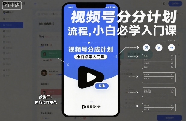 视频号分成计划实操流程，小白必学入门课-知芽创业社
