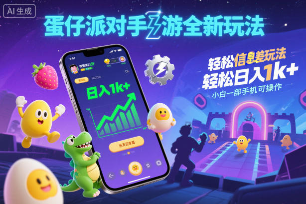 蛋仔派对手游全新玩法，轻松日入1k+，风口信息差玩法，当天见收益，小白一部手机可操作-知芽创业社