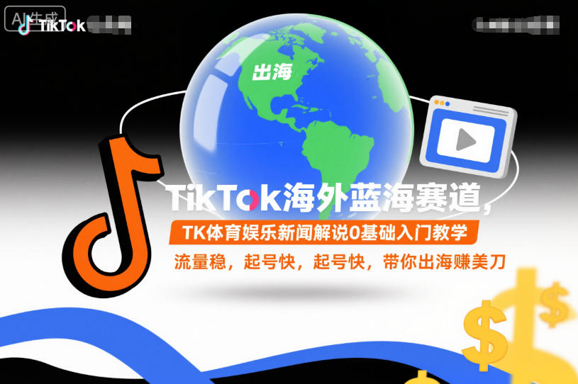 TikTok海外蓝海赛道，TK体育娱乐新闻解说0基础入门教学，流量稳，起号快，带你出海賺美刀-知芽创业社