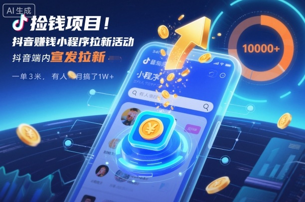捡钱项目！抖音賺钱小程序拉新活动，抖音端内宣发拉新，一单3米，有人半个月搞了1W+-知芽创业社