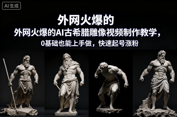 外网火爆的AI古希腊雕像视频制作教学，0基础也能上手做，快速起号涨粉-知芽创业社
