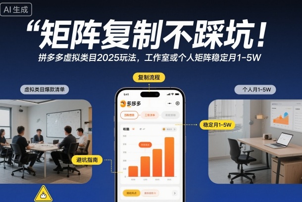 矩阵复制不踩坑！拼多多虚拟类目2025玩法，工作室或者个人矩阵稳定月1-5W【揭秘】-知芽创业社