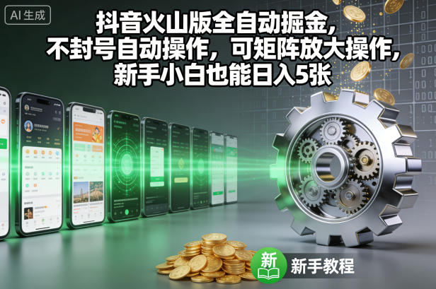抖音火山版全自动掘金，不封号自动操作，可矩阵放大操作，新手小白也能日入5张【揭秘】-知芽创业社