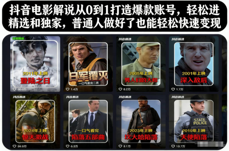 抖音电影解说从0到1打造爆款账号，轻松进精选和独家，普通人做好了也能轻松快速变现-知芽创业社