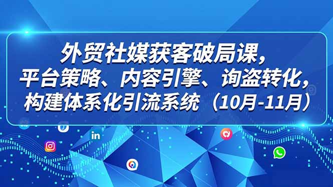 外贸 社媒获客破局课，平台策略、内容引擎、询盘转化，构建体系化引流系统(10月-11月-知芽创业社