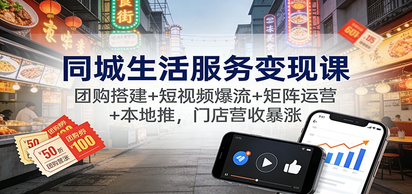 同城生活服务变现课：团购搭建+短视频爆流+矩阵运营+本地推，门店营收暴涨-知芽创业社
