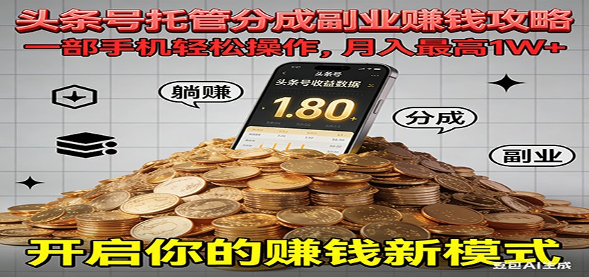 全程托管今日头条，一部手机就可以开干，最高躺赚1W+-知芽创业社