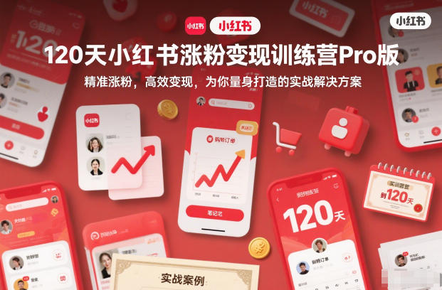 120天小红书涨粉变现训练营Pro版，​精准涨粉，高效变现​，为你量身打造的实战解决方案-知芽创业社