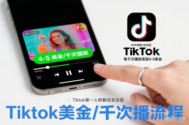 TK中视频计划项目，Tiktok第一人称解说流程，每干次播放奖励4-5美金-知芽创业社