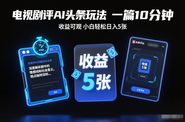 电视剧评AI头条玩法，一篇10分钟，收益可观，小白轻松日入5张+【独家】-知芽创业社