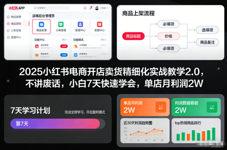 2025小红书电商开店卖货精细化实战教学2.0，不讲废话，小白7天快速学会，单店月利润2W-知芽创业社