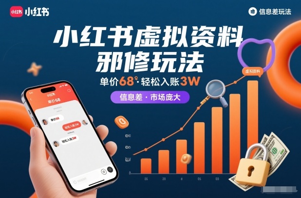 小红书虚拟资料邪修玩法，单价68，轻松入账3W，信息差玩法，市场庞大-知芽创业社