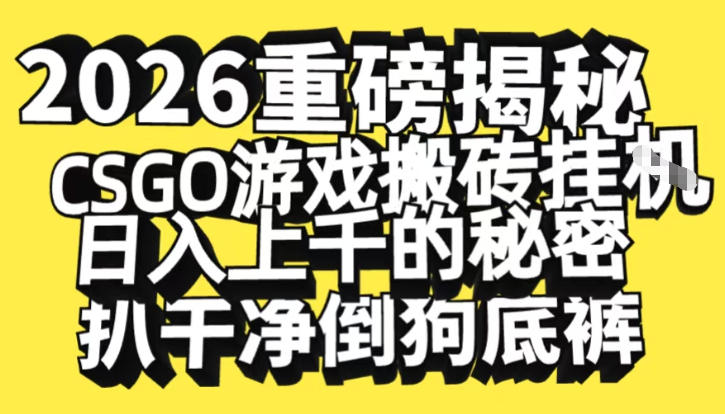 2026开年重磅解密，CSGO游戏搬砖挂G日入1k+的秘密，把倒狗的底裤扒干【揭秘】-知芽创业社