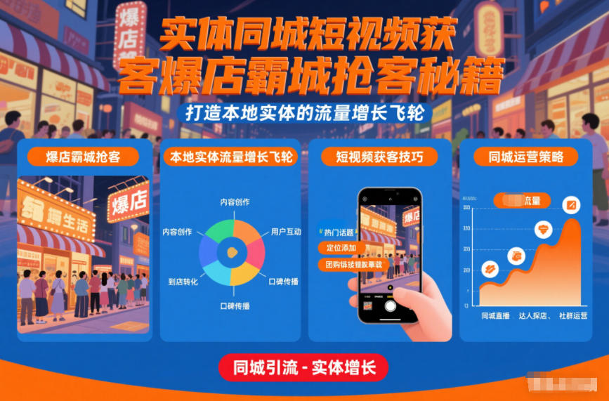 实体同城短视频获客爆店霸城抢客秘籍，打造本地实体的流量增长飞轮-知芽创业社