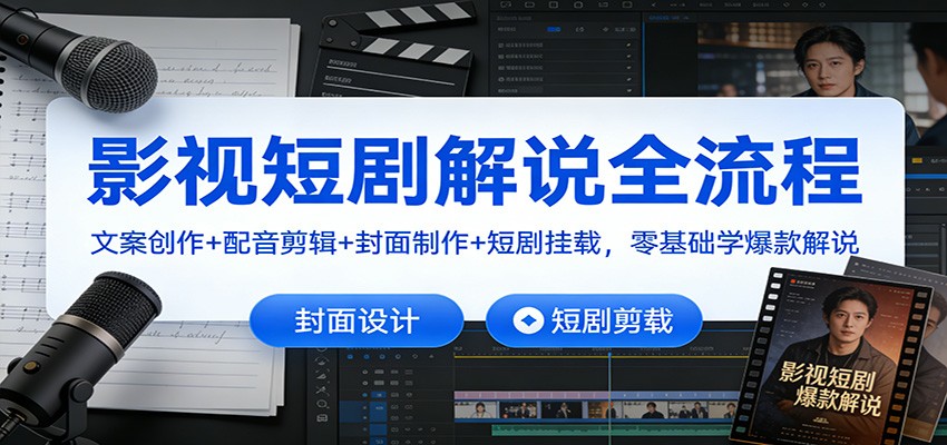 影视短剧解说全流程：文案创作+配音剪辑+封面制作+短剧挂载，零基础学爆款解说-知芽创业社